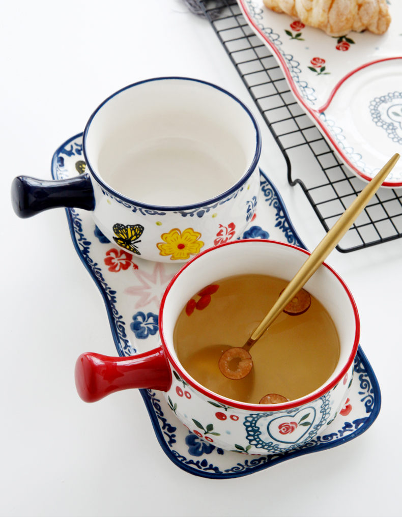 Single people eat breakfast bowl tableware suit Japanese children household ceramic plate plate of fruit salad breakfast tray