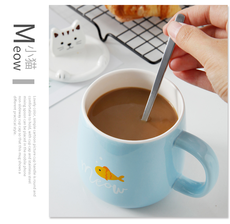 Creative cartoon phone stents, lovely ceramic cup with a lid spoons mugs picking cups of coffee milk