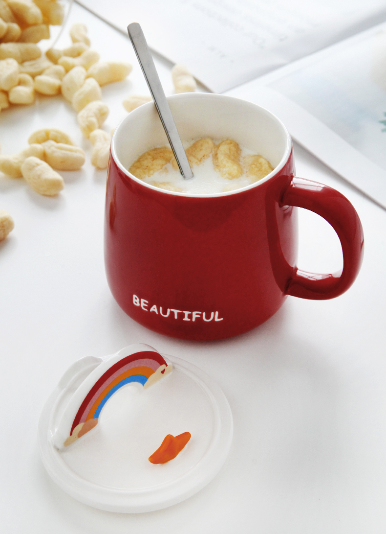 Lovely children of ceramic cup with cover spoon keller creative mobile scaffold cup milk breakfast coffee cup