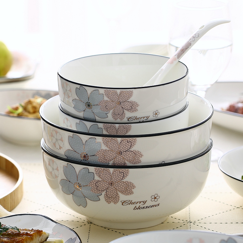 Black line 4 dishes suit household European - style contracted ceramic bowl chopsticks Japanese - style Nordic ins tableware to eat bowl dish