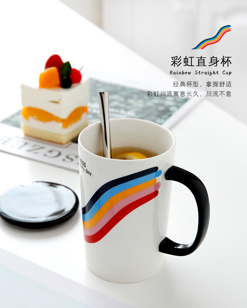 Creative ceramic cup ultimately responds cup home mark cup with cover spoon straw coffee cup cup men 's and women' s move trend