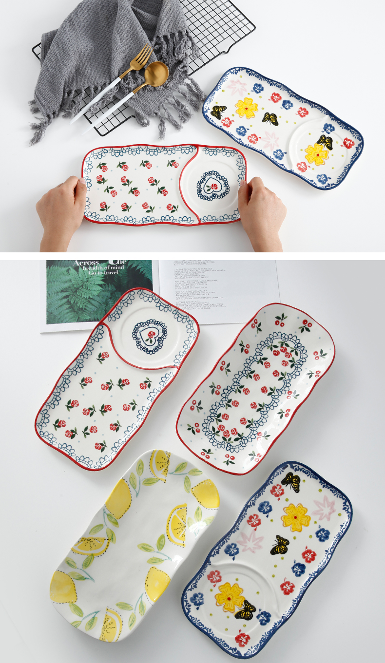 Japanese ceramic fish dish and creative household Nordic glaze color large rectangular fish dish of steamed fish dish network red tableware