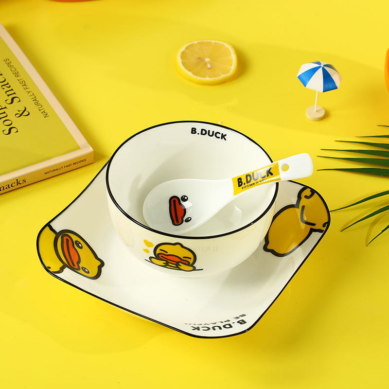 Bduck yellow duck ceramic dishes suit household creative cartoon express bowl plate combination package