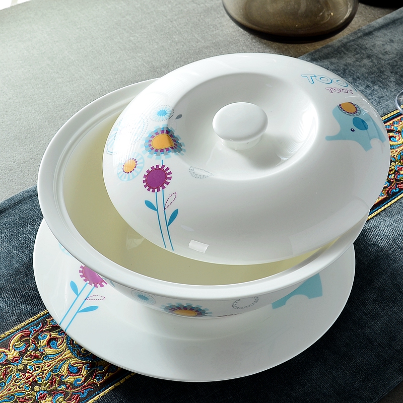 Creative ceramic tableware home 9 inches large bowl of large bathtub cubicle noodles soup bowl with cover pot Korean microwave oven