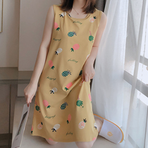 Summer nightgown for women with breast pad pure cotton cute Korean style loose sleeveless vest princess style thin pajamas home wear