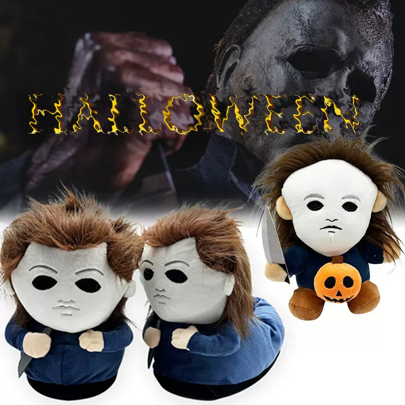 Halloween Michael Killer Fluffy Home Slippers Soft Non-Slip Living Room Shoes Funny Warm Shoes for Men and Women Winter