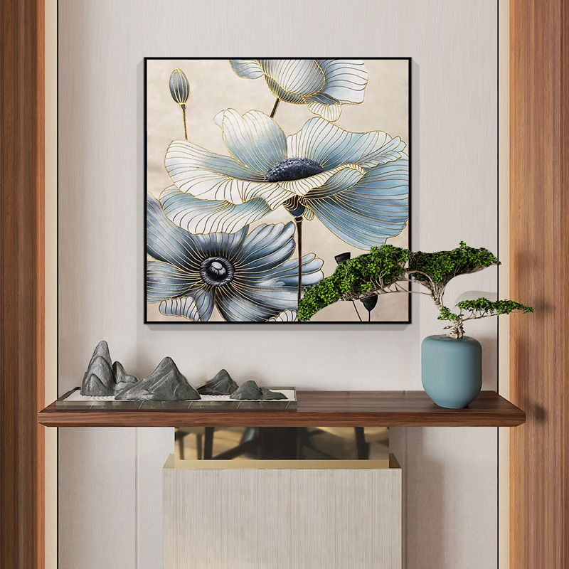 Beauty square modern pure hand-painted oil painting New Chinese Cuilian guest restaurant decorative painting Nordic abstract hanging painting handmade customization