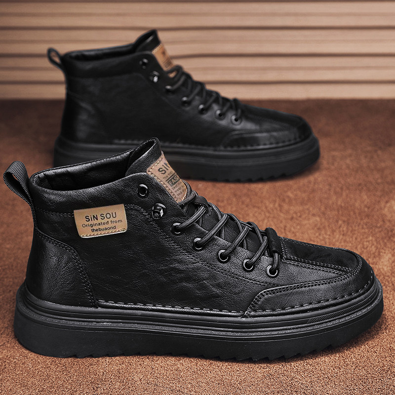 MARTIN BOOTS MENS 2024 NEW AUTUMN AND WINTER HIGH-TOP LEATHER CASUAL LEATHER SHOES WINTER FLEECE BRITISH STYLE CARGO BOOTS
