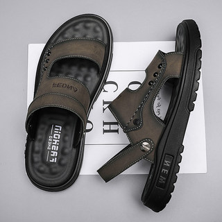 Sandals for Men 2026 New Summer Style Genuine Leather Casual Sports Dual-Purpose Slippers Non-Slip Wear-Resistant Dad Beach Shoes