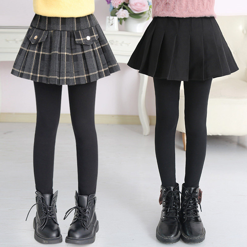 Girls leggings spring and autumn outside wearing skirts fake two pieces of children girls culottes autumn winter plus velvet big children pants spring dress