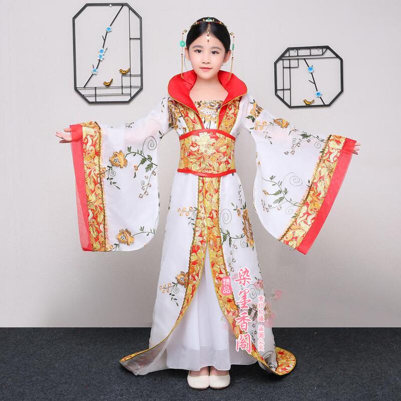 Children's Ancient Costume Tang Dynasty Noble Concubine Queen Trailing Dress Girl Princess Fairy Palace Hanfu Girls Dance Performance