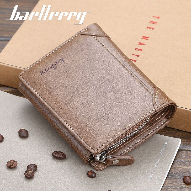 Wallet Men's Short Multi-function Card Position Dark Buckle Youth Wallet Zipper Three-fold Student Wallet Men's Trendy Bag