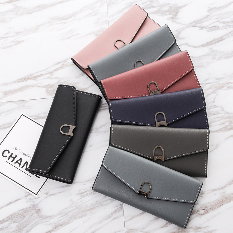 Ladies buckle wallet long version fashion multi-card zipper coin purse new soft wallet student clutch Korean trend
