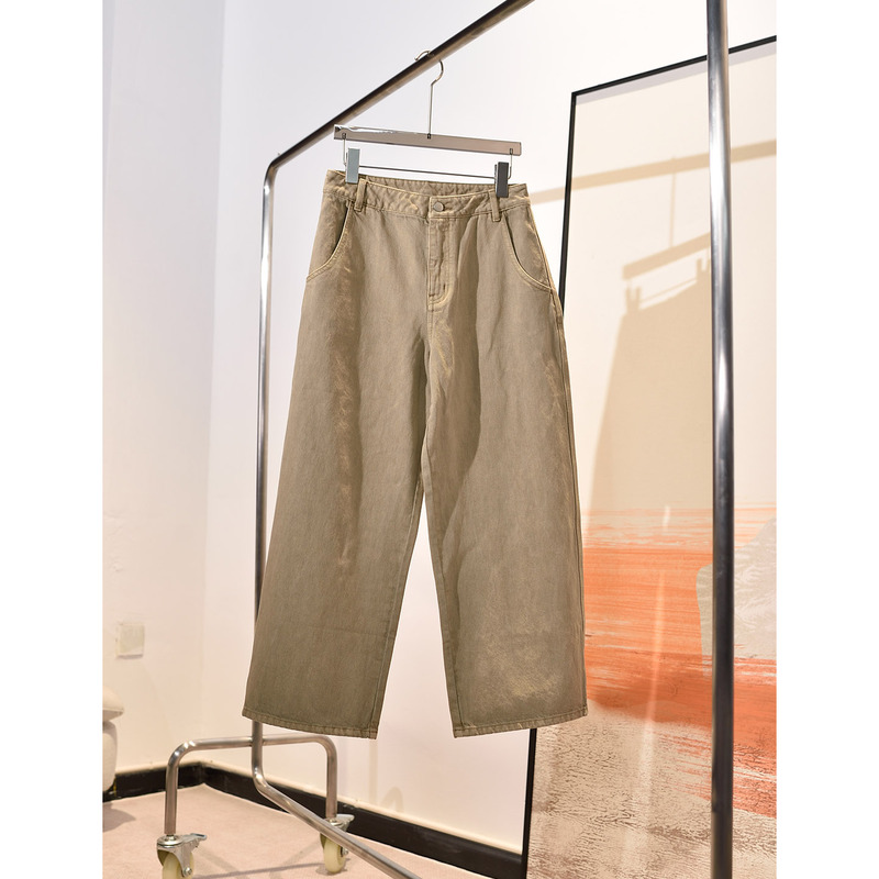 Autumn New Arrivals: Kanglong Mud-Dyed Vintage Washed Relaxed Slimming High-Waisted Wide-Leg Scimitar Jeans