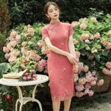 Кружевное элегантное милое ципао, с вышивкой