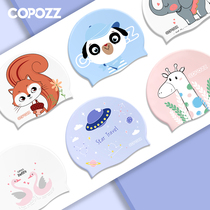 COPOZZ childrens swimming cap Boys and Girls cute cartoon printing silicone waterproof anti-chlorine sunscreen without hair