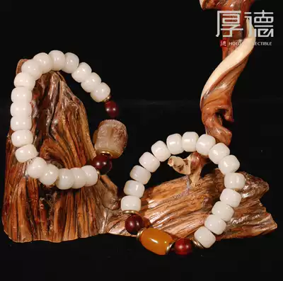Natural Bodhi Zi | Original design White Jade Bodhi root hand pair pair of play Buddha beads
