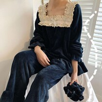 Autumn Winter Thickened Flannel Princess Wind Sweet Beauty Cute Coral Suede Home Suit Long Sleeve Warm Pyjamas Woman