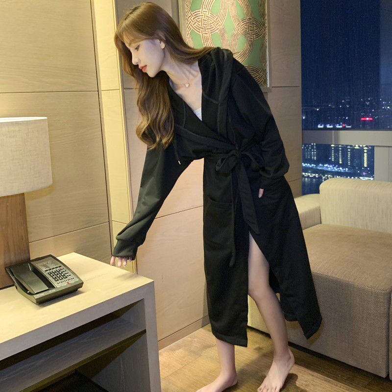 Nightgown women's summer thin section couple cotton pajamas men's long version spring and autumn summer nightdress sexy men's bathrobe cotton bathrobe