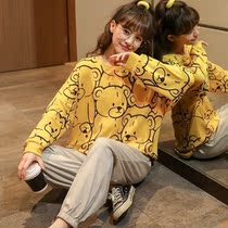 Sleepwear Woman Fall Suit Pure Cotton Spring Autumn Style New Long Sleeve Headsets Student Cartoon Two Sets of Home Suits Outwear
