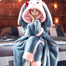 Pajamas Woman Autumn Winter Thicken Plus Suede Coral Suede Adorable Warm Flannel Suede Dressing Gown Home Suit Bath