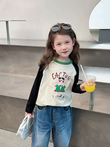 Хлопковый приятный телу детский весенний лонгслив, популярно в интернете, подходит для подростков, детская одежда