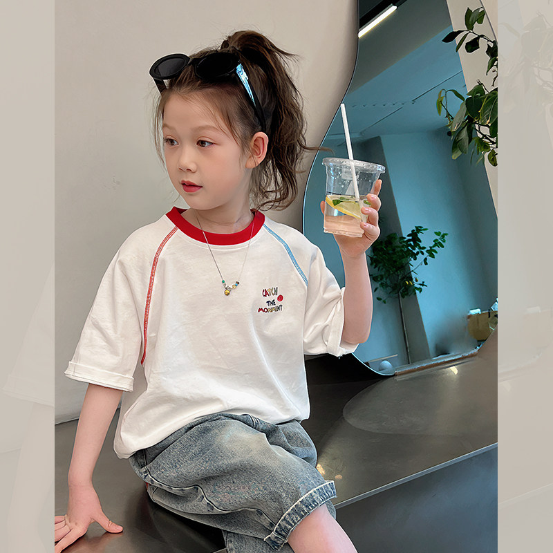 Girls' 3D Solid Color Skirt Set Short Sleeve Summer Sweet Cotton Polyester Toddler 3-6 Years Loose Fit main image 0