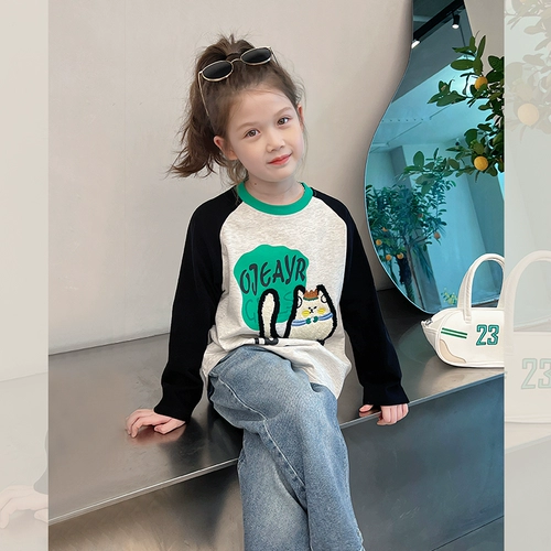 Детская футболка, приятный телу осенний лонгслив, подходит для подростков, с вышивкой