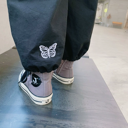 Хлопковые детские весенние штаны, с вышивкой, детская одежда, свободный крой, коллекция 2021