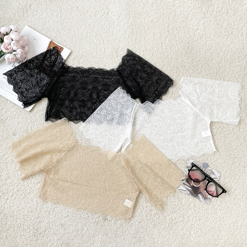 Elegant Off-The-Shoulder Raglan Top with Butterfly Lace, High-End Feel, Anti-Exposure, Tube Top, Arm-Covering Short-Sleeve Top