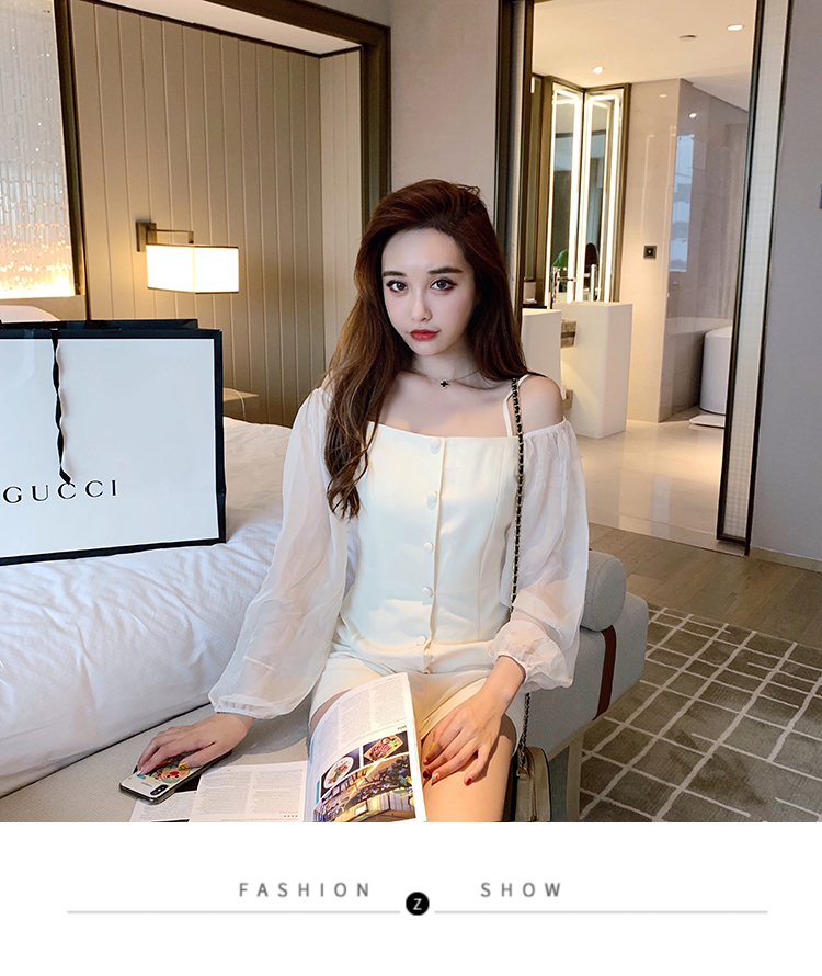 VK旗艦店 韓系露肩吊帶收腰修身連身褲套裝長袖褲裝