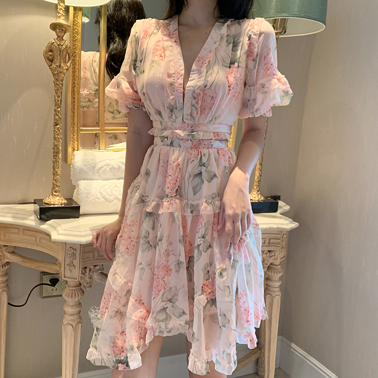 VK旗艦店 法式宮廷泡泡袖仙女氣質短袖洋裝