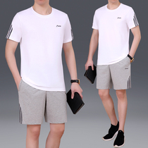 Male Mid Aged Cotton Short Sleeve Shorts Sports Casual Suit Xia GaFat Dad Dress Morning Practice Running Sports Wear Thin