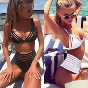 Sexy sọc openwork khâu lưới ba điểm bikini áo tắm giải phóng mặt bằng bikini openwork gợi cảm