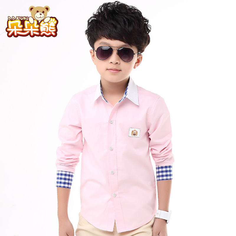 Làm gấu boy áo sơ mi dài tay lớn cậu bé ve áo áo cardigan mới nam cotton mùa thu váy trẻ em.