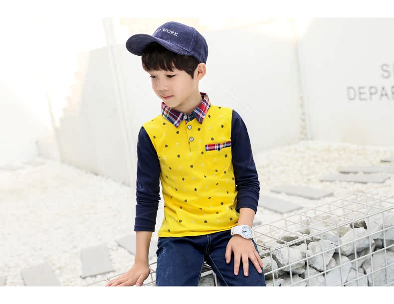 Blossoming Bear Boy Áo thun dài tay Cotton Mùa thu 2018 Trẻ em Áo phông bé trai Đầm lửng Áo dài trẻ em Hàn Quốc đồ bộ bé trai