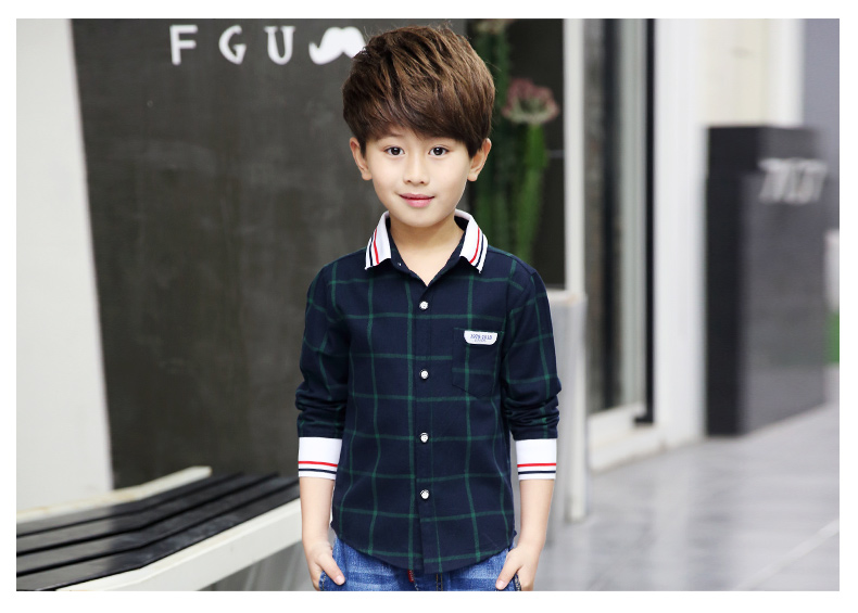 Áo sơ mi nam cotton dài tay mùa xuân 2019 trẻ em mới kẻ sọc trẻ em kẻ sọc nam trẻ em mùa xuân và mùa thu quần áo trẻ em quần áo bé gái