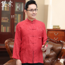 Bao Suo silk Tang suit men long sleeve New mulberry silk shirt men Middle-aged and elderly shirt old spring and autumn father dress summer