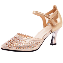 Genuine leather dance shoes for women adult mid-high heels summer new Latin dance shoes soft-soled square social dancing sandals