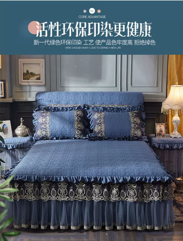 Hàn Quốc dày giường bông váy ba mảnh đơn mảnh bảng bìa giường đầu giường bedspread Simmons trượt bảo vệ bụi - Váy Petti váy giường khách sạn