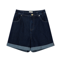 (Zero Carbon) Eland Yilian 0 card A-line denim shorts womens rolled hems high waist casual 2024 summer new style
