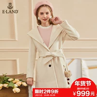 ELAND mùa thu mới thắt lưng thắt lưng bóng treo áo khoác len trùm đầu nữ EEJW88V03I áo dạ nữ ngắn