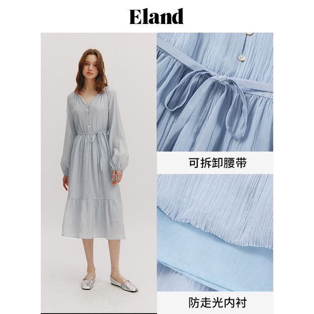 Eland dress women's puff sleeve ruffle skirt skirt 2024 summer ສິນຄ້າໃຫມ່