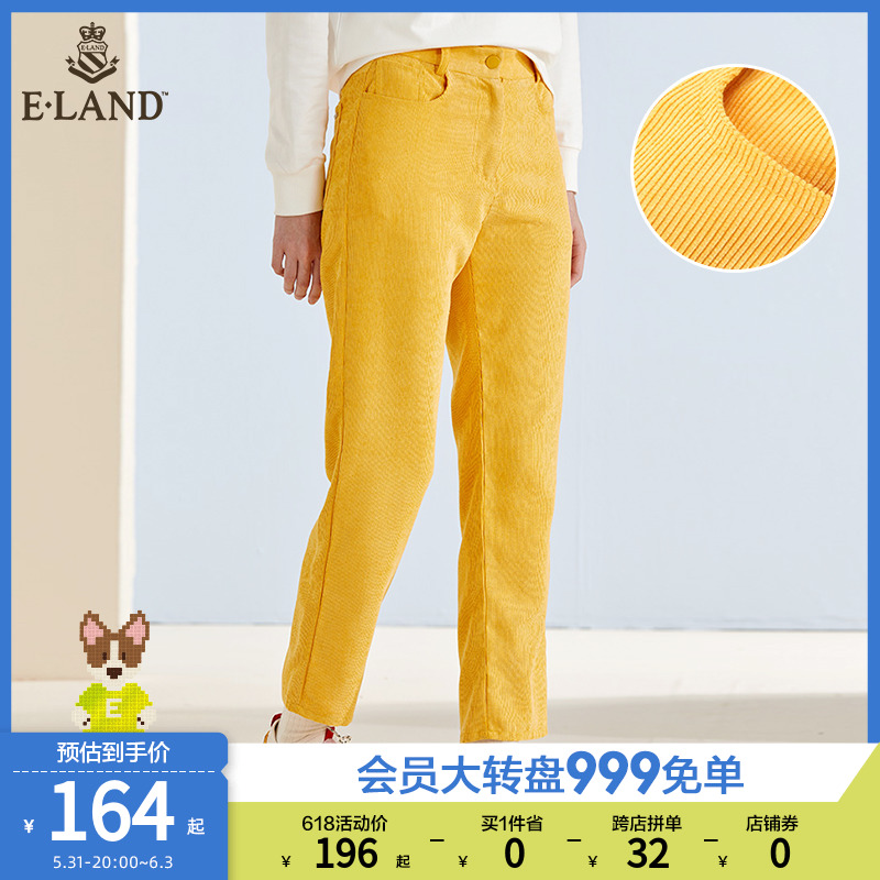 ELAND Clothing Romance Spring Summer Style Comfort Light Core Suede Flap Straight Fit Slim Casual Pants 90% Pants Woman