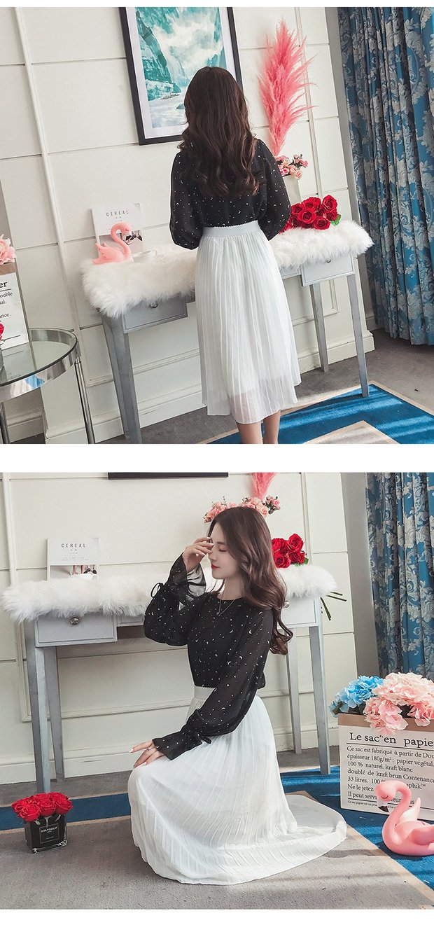 Váy xuân hè 2019 phiên bản Hàn Quốc mới của đại học gió voan hoang cao eo xếp li váy một chữ váy dài nữ - Váy chân váy xẻ