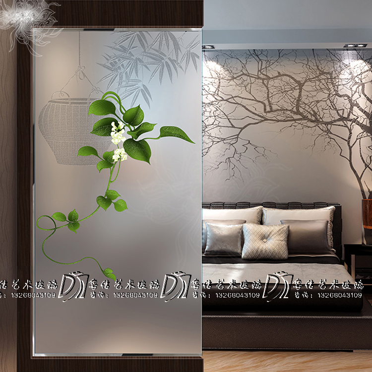 Art glass screen partition living room shoe cabinet entrance aisle Simple matte translucent double-sided decoration Jiangnan Chunxiao
