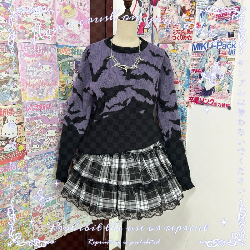 Foreign Trade Japanese Harajuku Gothic Punk Lolita Purple Witch Personality Halloween Bat Clearance Sweater