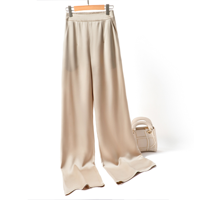 High-End Acetate Pants, Silk Satin Magic Pants, Drapey Straight-Leg Pants, Glossy Pants, Autumn Triacetate Wide-Leg Pants