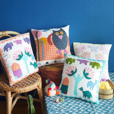 Rajasthan Cutwork Tapestry Indian handmade patchwork Playful throw pillow cushion