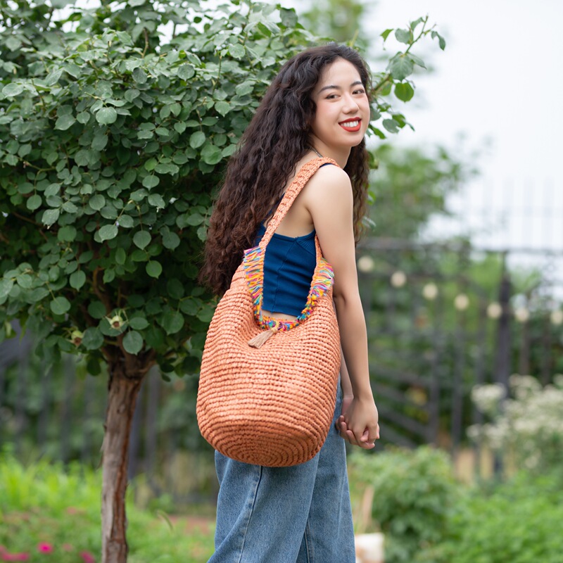 Pentfair Bucket Bag Vietnamese Handmade Straw Bucket Bag with Tassels Crossbody Summer Woven Vacation Bag Pentfair Bucket Bag Vietnamese Handmade Straw Bucket Bag with Tassels Crossbody Summer Woven Vacation Bag